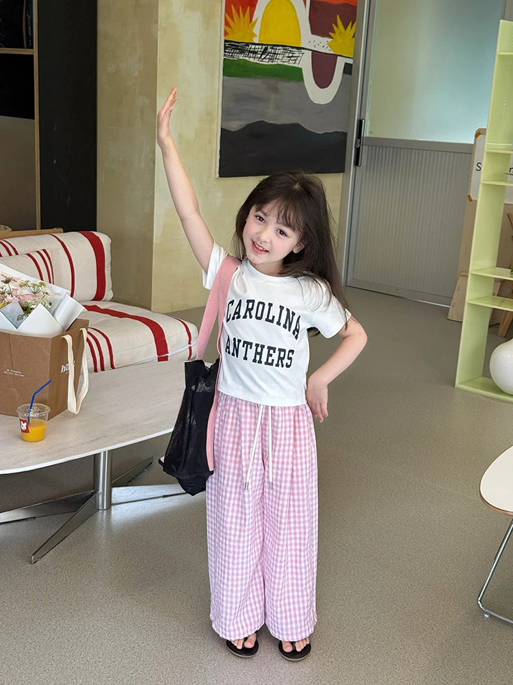 【周一福利】儿童夏季新品女童宝宝韩版休闲字母正肩短袖上衣25D081