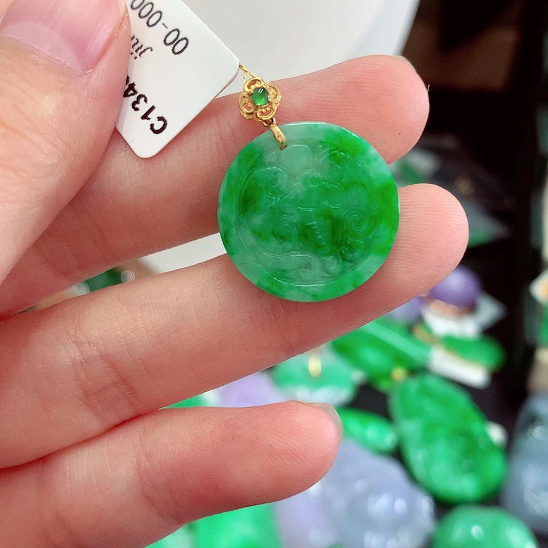 翡翠18K金镶嵌吊坠(不含链)