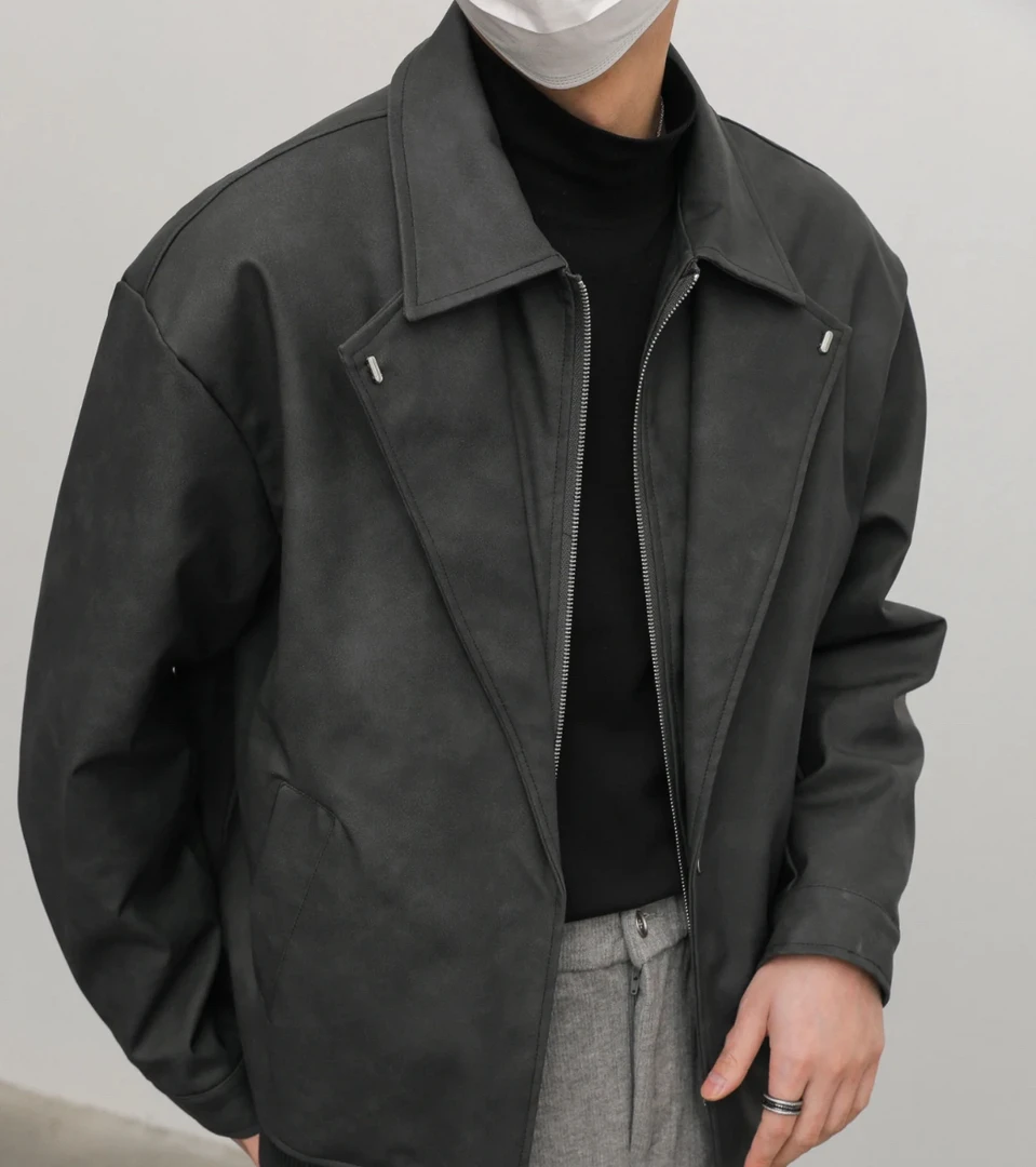 A05#质量品质至少三张！清熟风假两件皮衣外套翻领机车夹克上衣