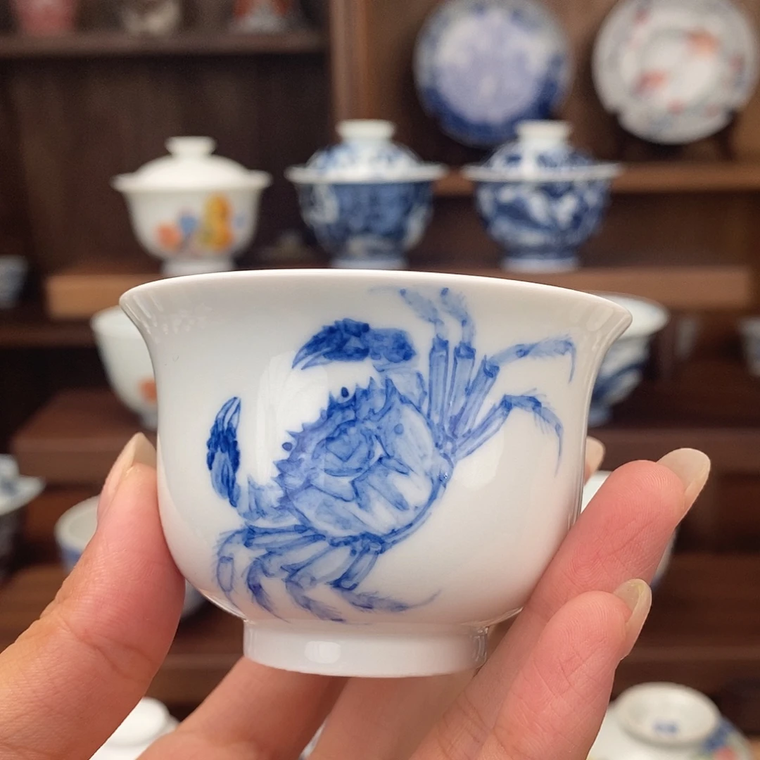 青花螃蟹有钱炉式杯