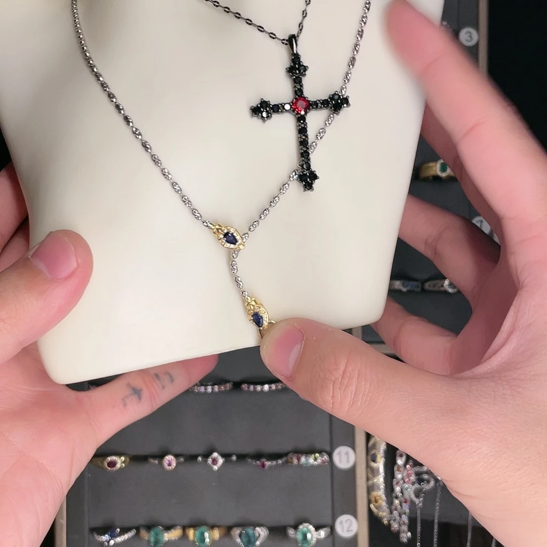 蓝宝石项链银S925镶嵌王*乖拍七份