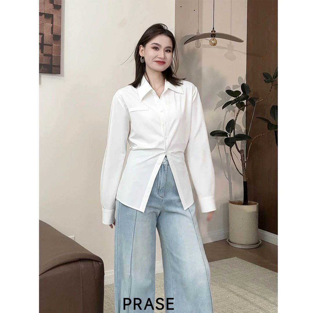 PRASE·噜【通勤必备】微胖轻奢设计款秋女简约气质收腰衬衫PR507E02