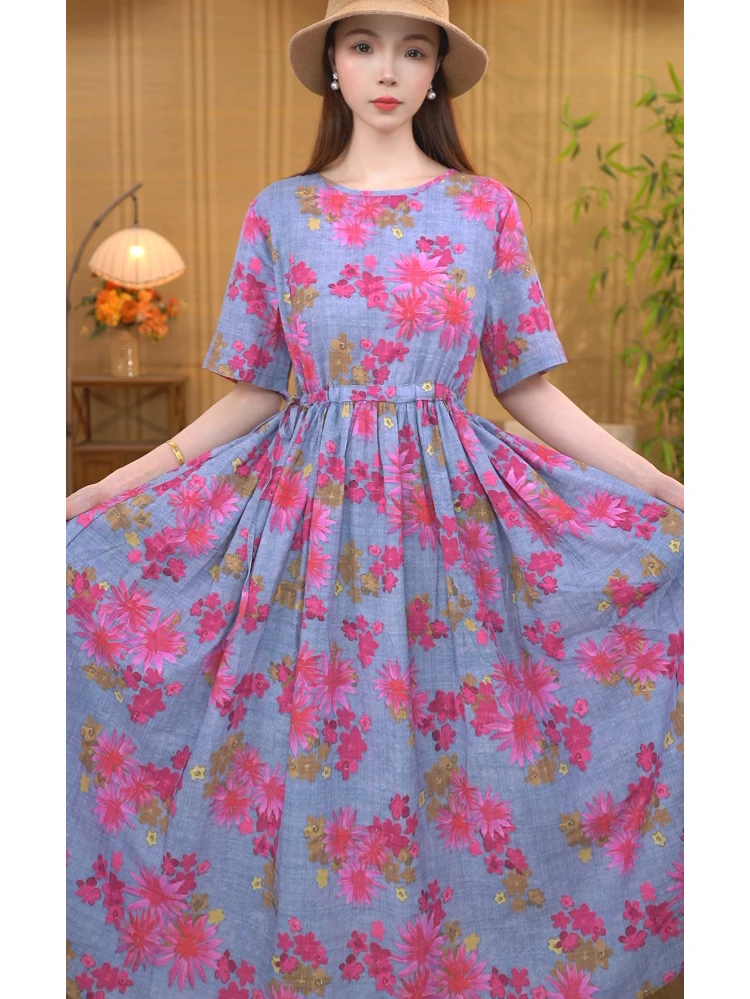 【太阳花】夏季新款大摆裙优雅气质过膝系带收腰显瘦洋气长裙子