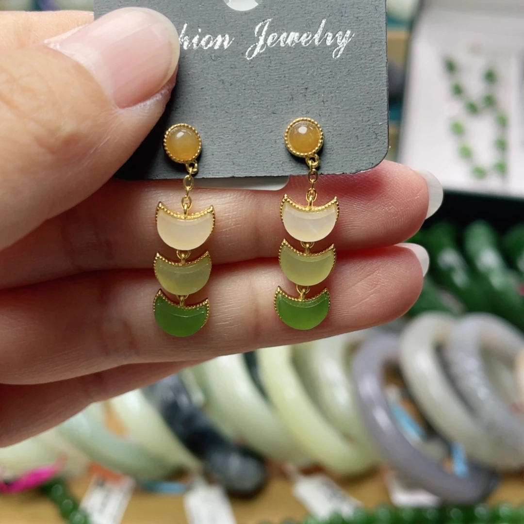 银S925镶嵌和田玉耳饰