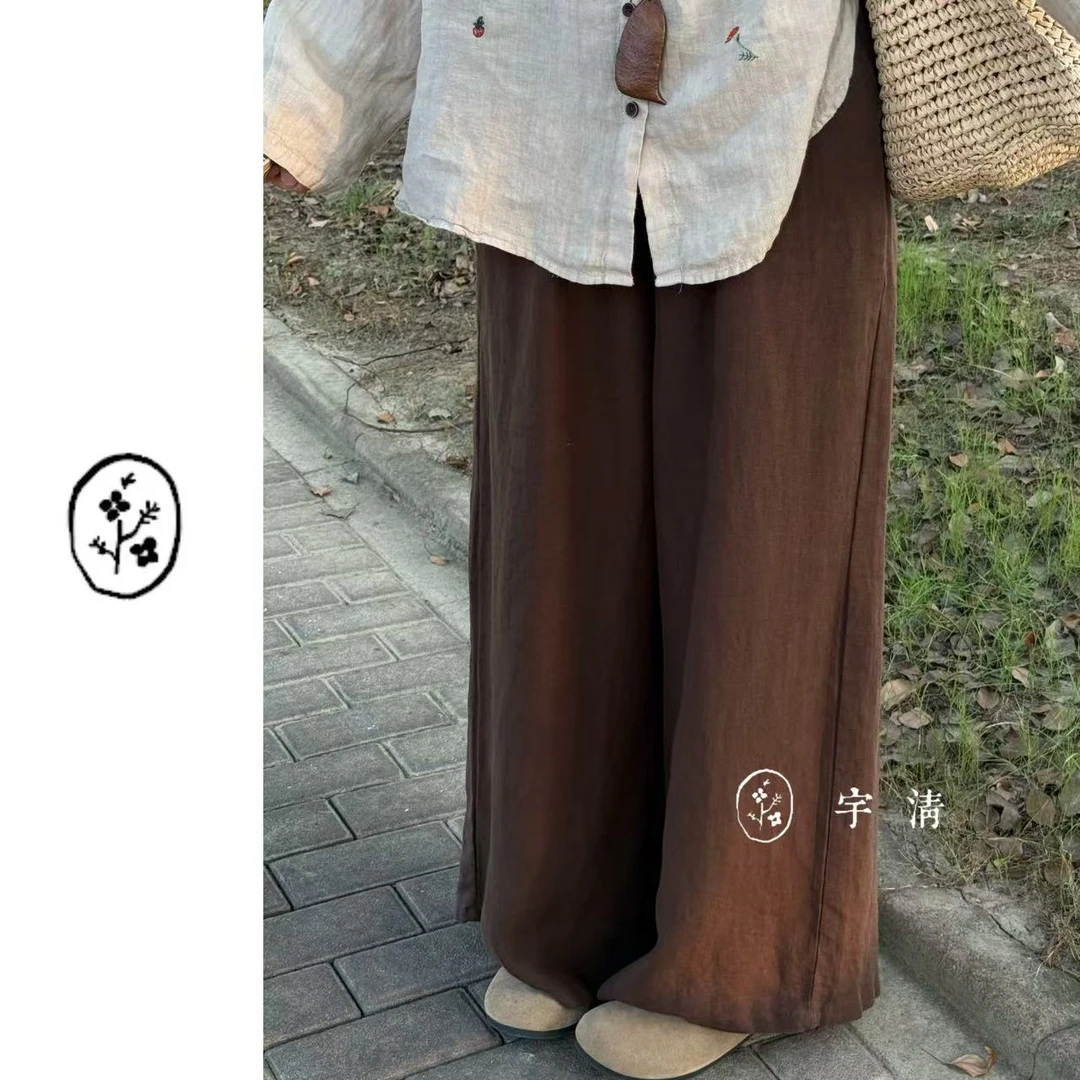 [100%汉麻阔腿裤] 夏季新品文艺复古松弛慵懒汉麻长裤