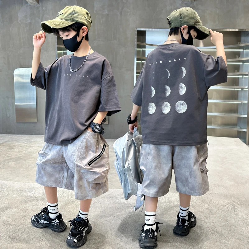 男童夏季短袖套装2025新款中大童夏装儿童薄款运动两件套男孩酷帅