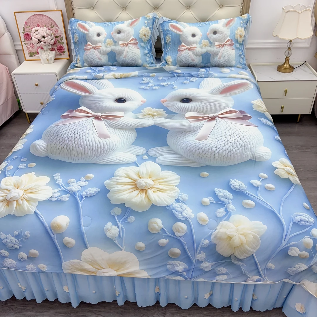 5D立体凉感丝夏凉被床盖四件套夏季可水洗空调被加厚床单夏被套件