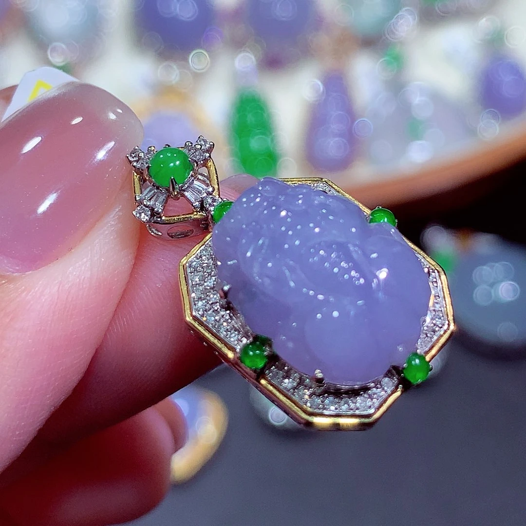 翡翠18K金镶嵌吊坠(不含链)