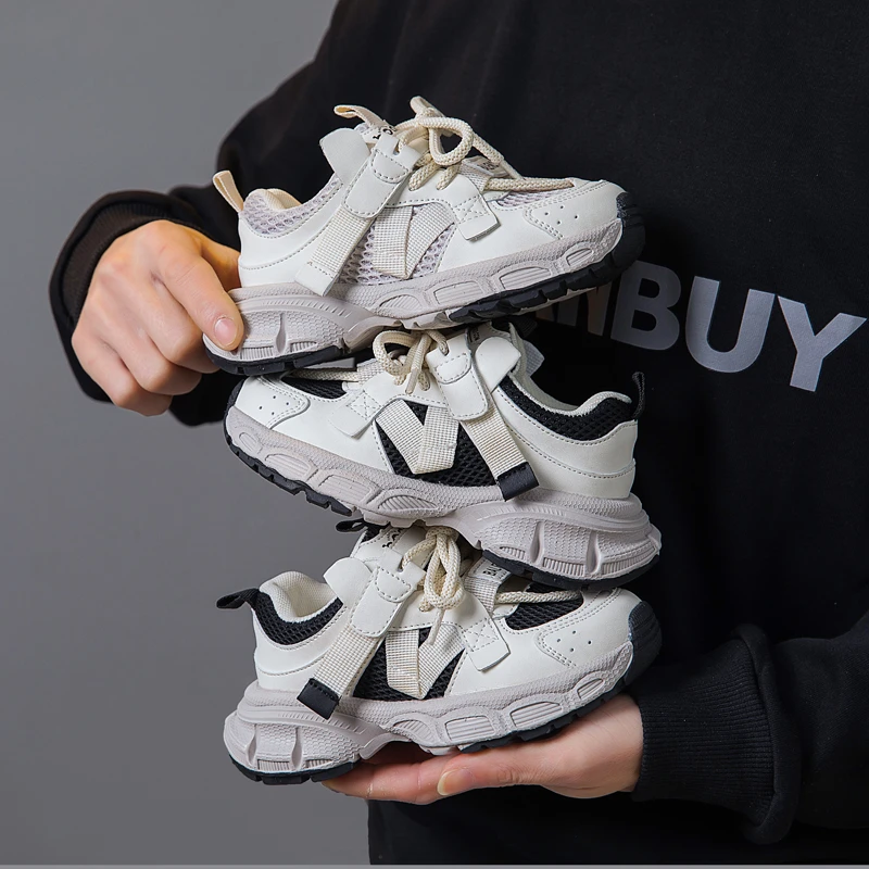 儿童老爹鞋2025春秋新款男童透气网面运动鞋女童轻便小白鞋中大童