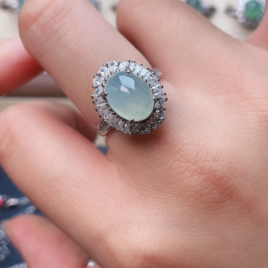 翡翠戒指银S925镶嵌戒指