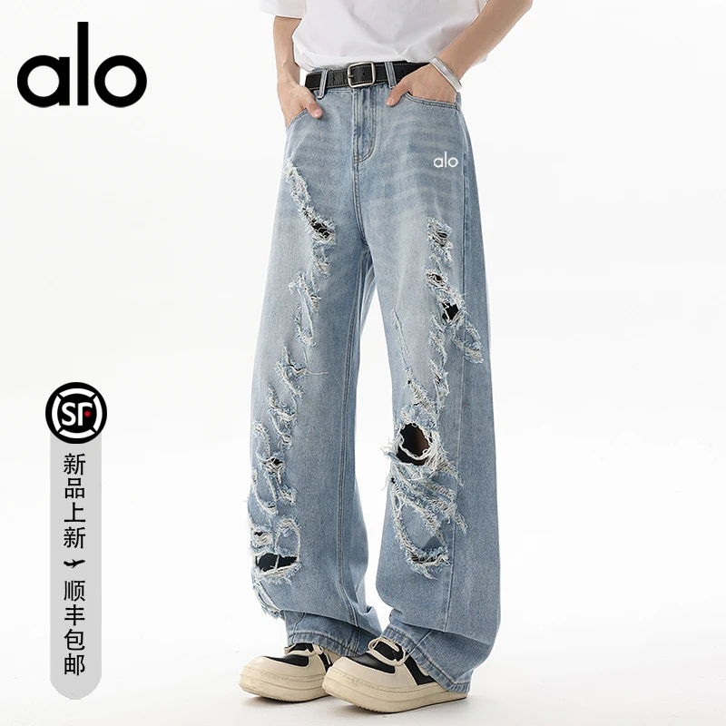 【明星同款】品牌折扣 美式高街破洞潮流牛仔裤男款宽松长裤子