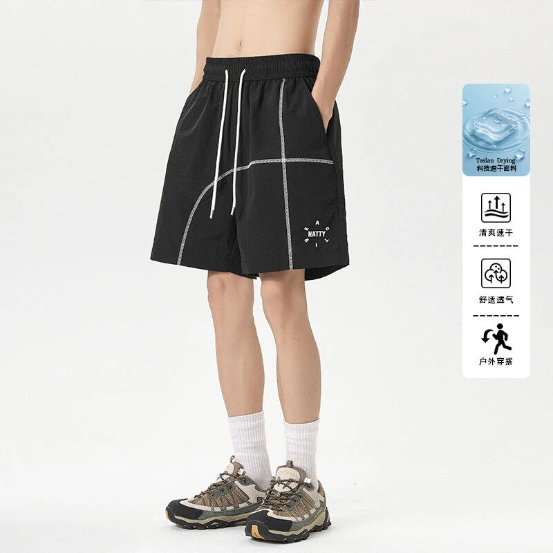 2025夏季新款科技感速干短裤美式简约刺绣裤子休闲男士运动三分裤