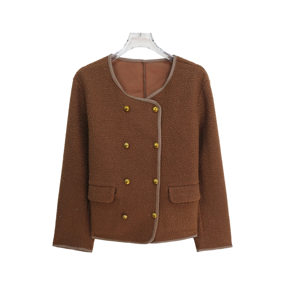 S圆领重工双排扣复古美拉德百搭短外套S4701