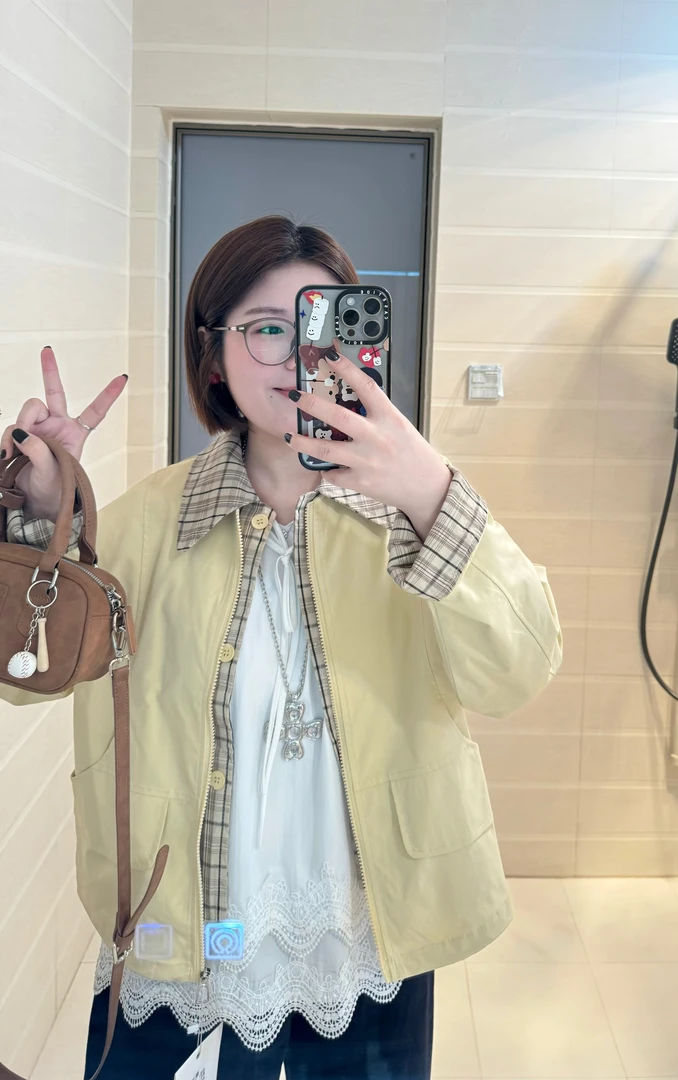 801-SS格子拼接短款工装外套春款2025新款休闲美式夹克时尚百搭