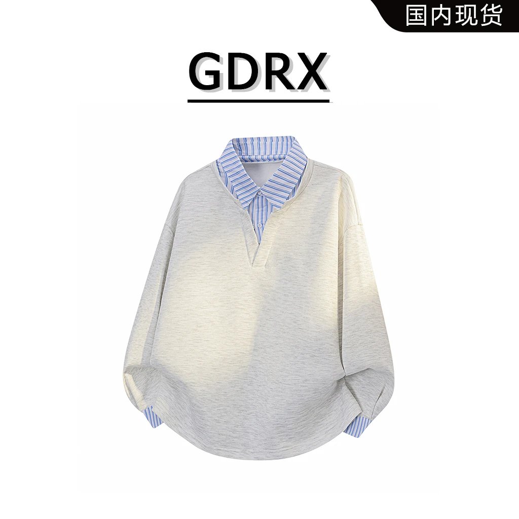 GDRX假两件POLO领套头卫衣男士2025秋季宽松型打底透气休闲上衣