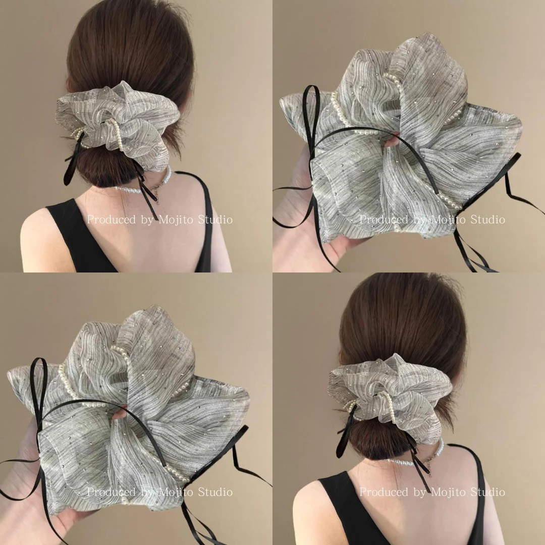 月影纱~法式烫钻甜美网纱蝴蝶结肠圈女发绳高级感2025新款发绳