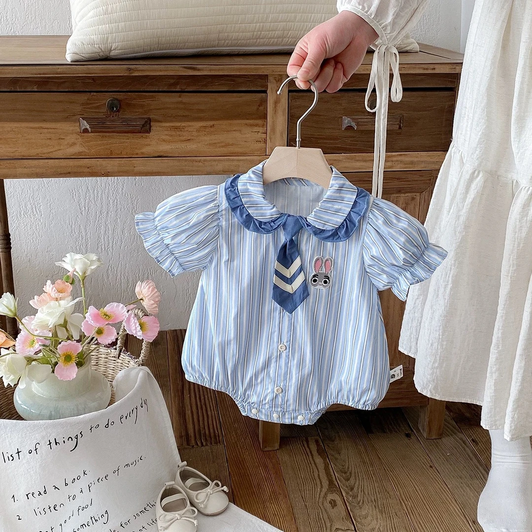 婴儿连体衣夏装超萌兔子警官女宝宝衣服卡通包屁衣衬衣薄款哈衣