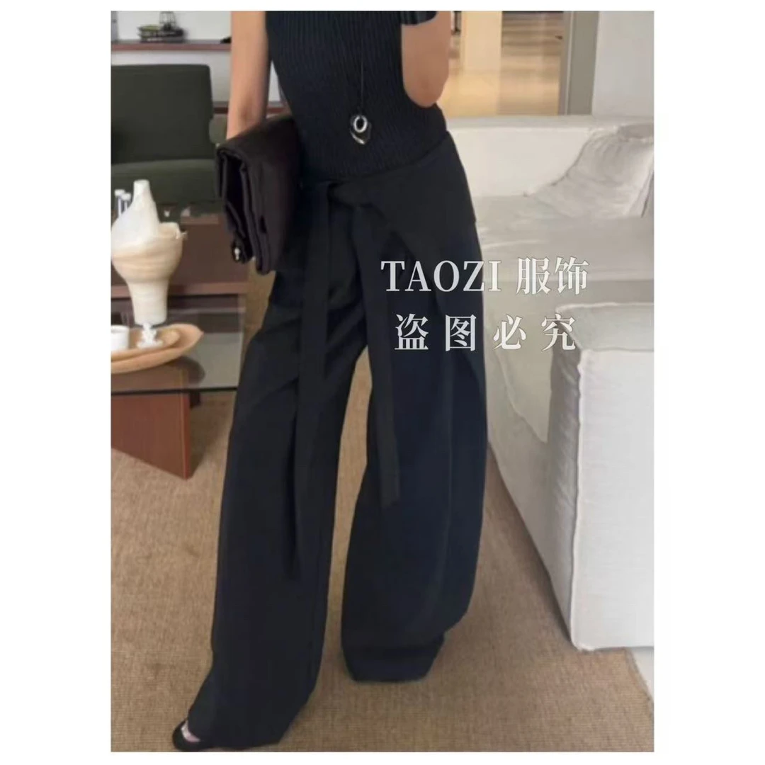【桃子自制】08577 2025秋季新款气质洋气系带中腰阔腿裤休闲裤