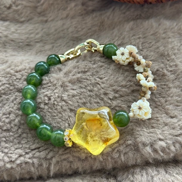 吉月蜜蜡星星水晶花花新中式手串