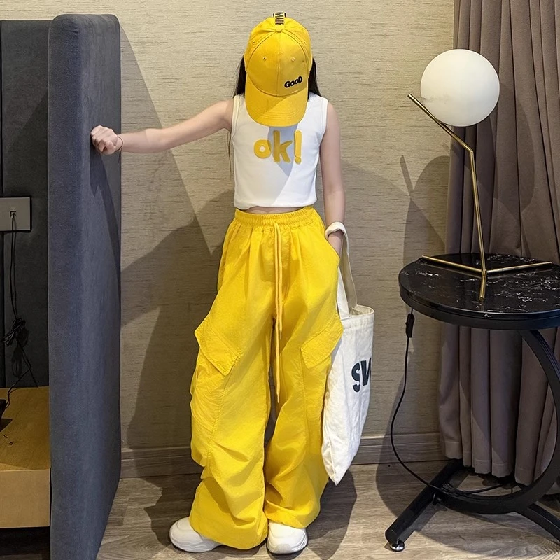 女童休闲套装2025新款夏季儿童洋气时髦工装裤无袖T恤时髦两件套