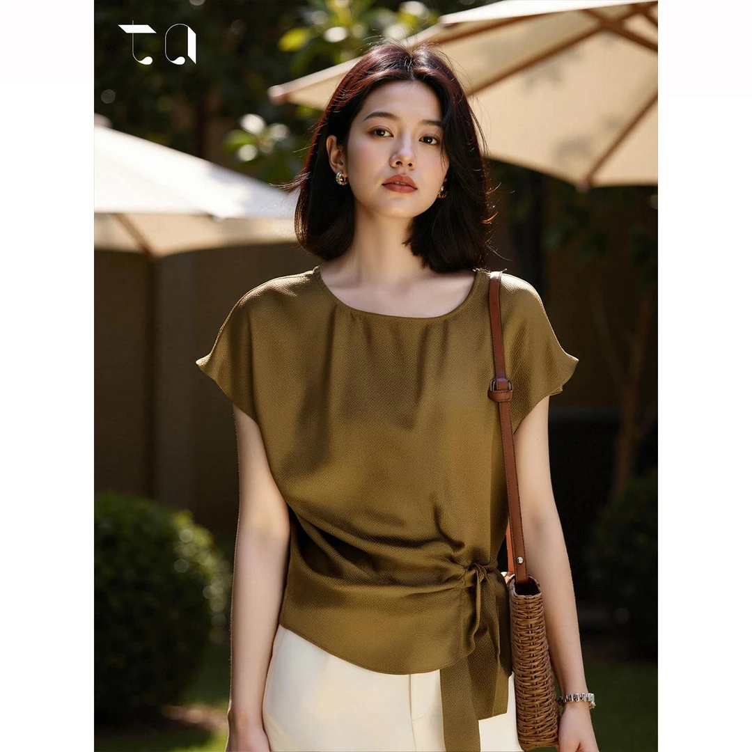 冰丝短袖衬衫女夏季薄款收腰高级感小衫气质休闲复古国风小众宽松