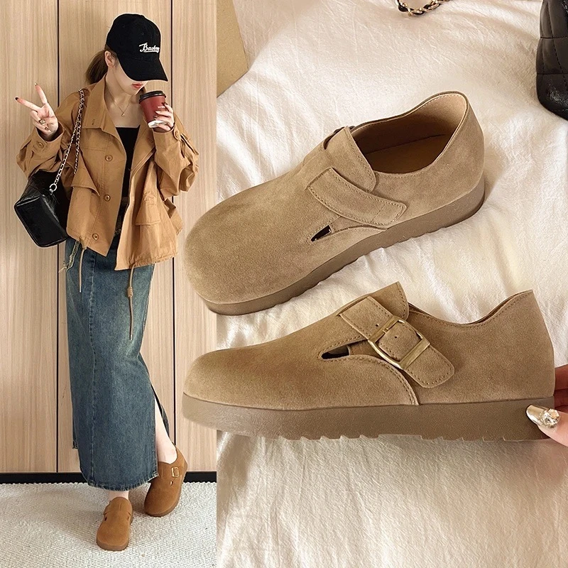 {C沐木专属}平底勃肯鞋2025春季新款森系复古全包休闲时尚软底鞋