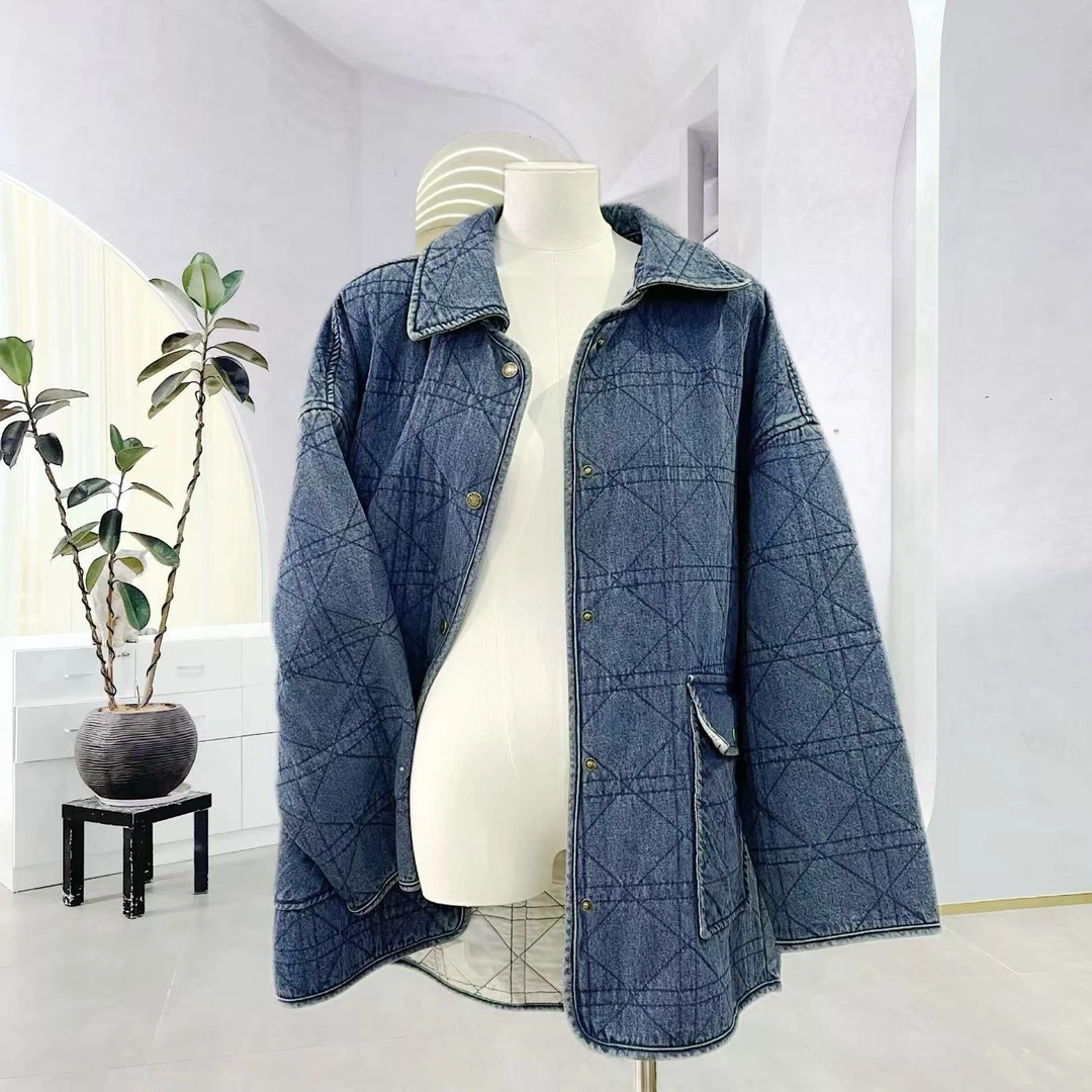 【618活动 】[25年春]翻领菱形格夹棉牛仔外套G1205
