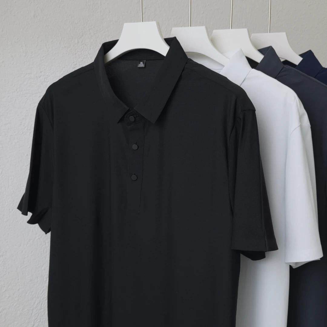 无痕冰丝POLO衫夏季薄款纯色速干翻领男士商务休闲大码宽松