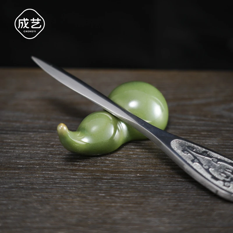 海棠青小葫芦茶置陶瓷茶宠开片可养茶道精品创意茶桌摆件茶道