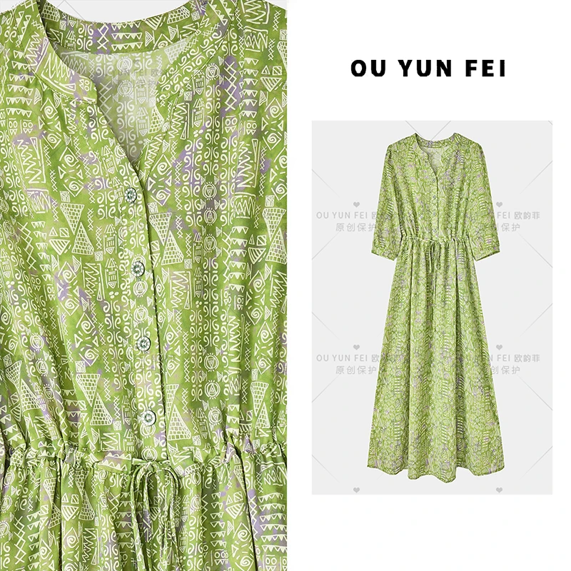 连衣裙女款高贵气质新款夏季显瘦穿搭时尚洋气印花长裙HZ1112