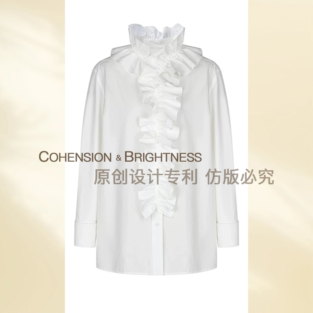 凝慧【白浅梦境】新款法式优雅木耳边时尚上衣气质百搭衬衫CS261
