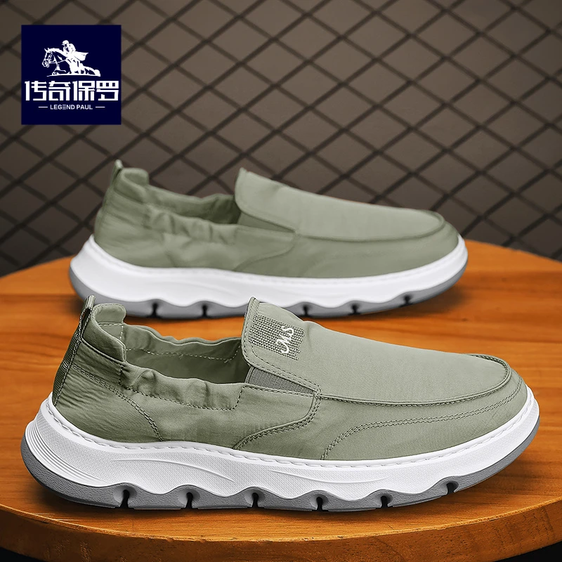 传奇保罗冰丝帆布男鞋夏季透气懒人一脚蹬休闲板鞋男士老北京布鞋