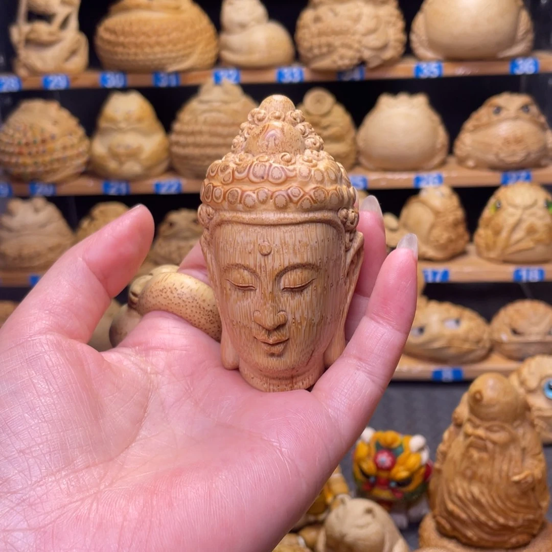 香榧木?*竹根雕佛头手把件