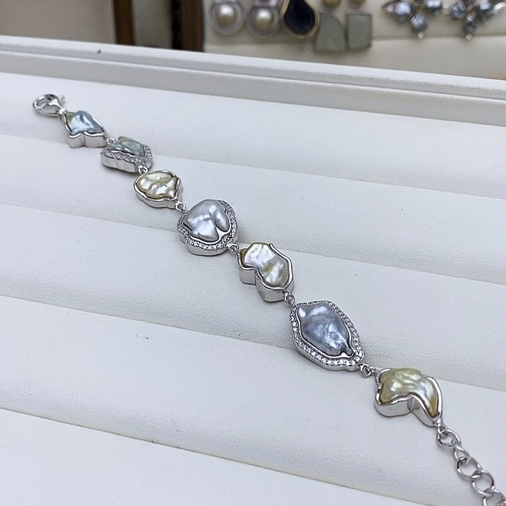海水珍珠银S925镶嵌手绳
