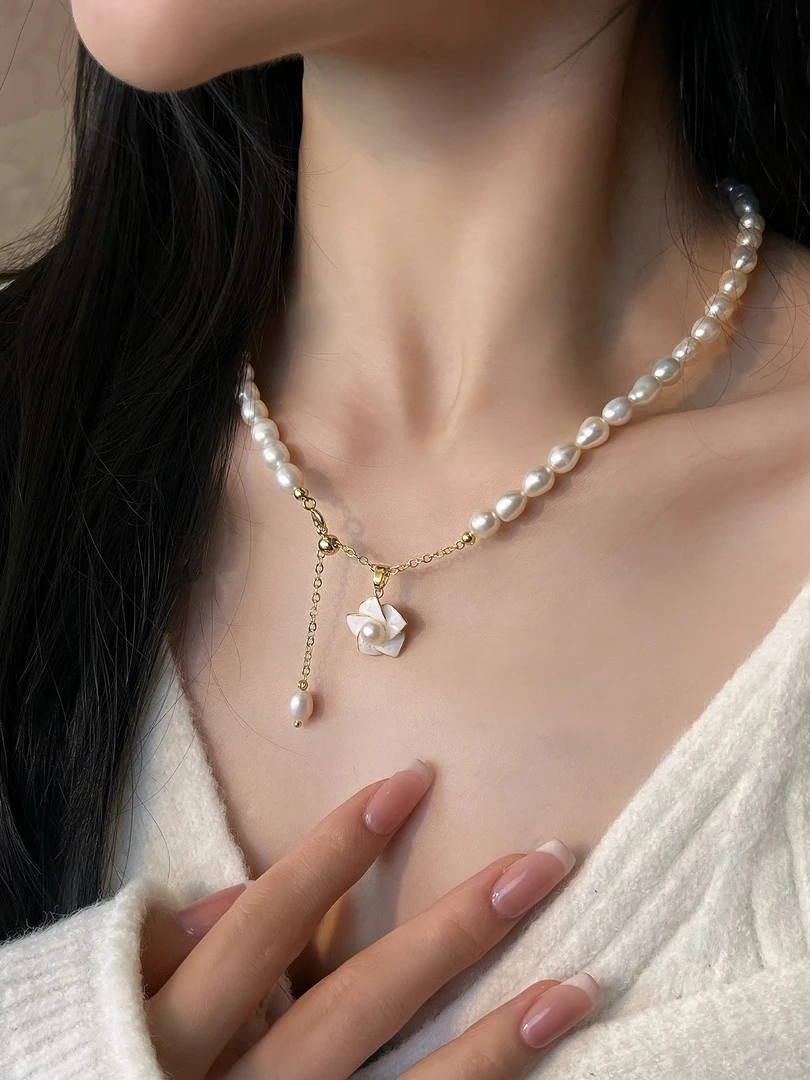 天然淡水珍珠项链【繁花】百搭气质珍珠颈链轻奢小众简约坠链LH0645