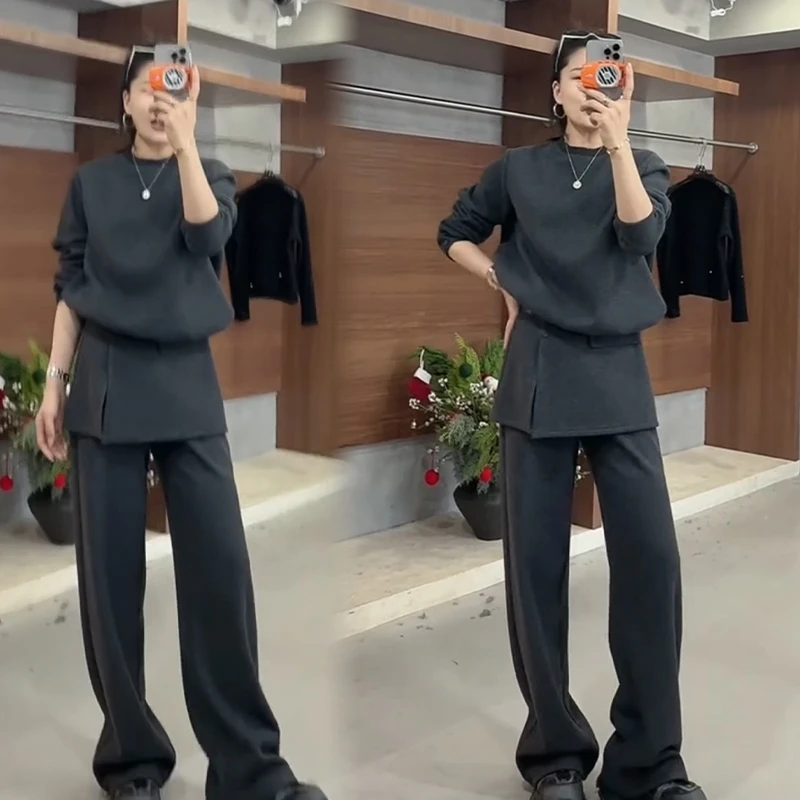 2025秋冬新款时尚显瘦气质网红高档套装女高级百搭宽松大码两件套