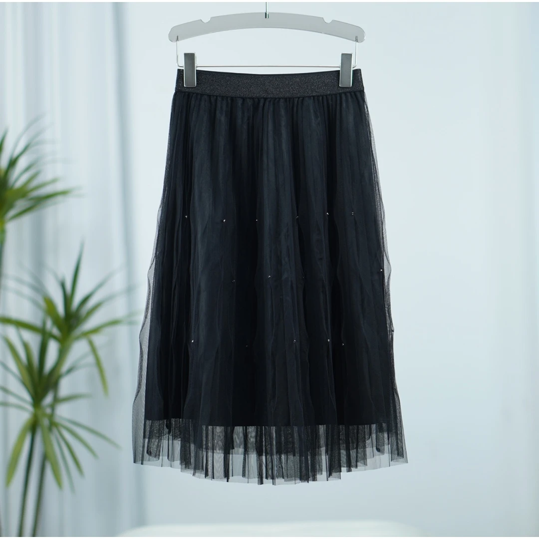 秋S系列   F352  女装简约时尚纱裙半身裙黑色