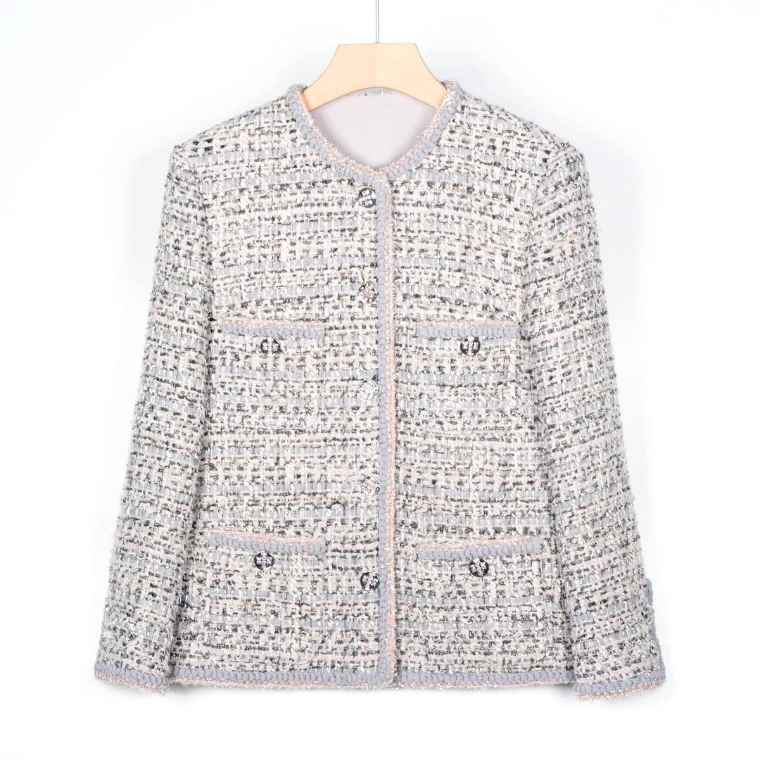 灰粉【CO83690】小香风阔版外套2025新款上新