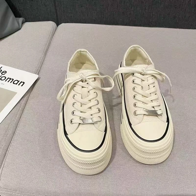 2025新款帆布鞋玫红色韩版百搭女学生厚底增高运动休闲鞋37f39