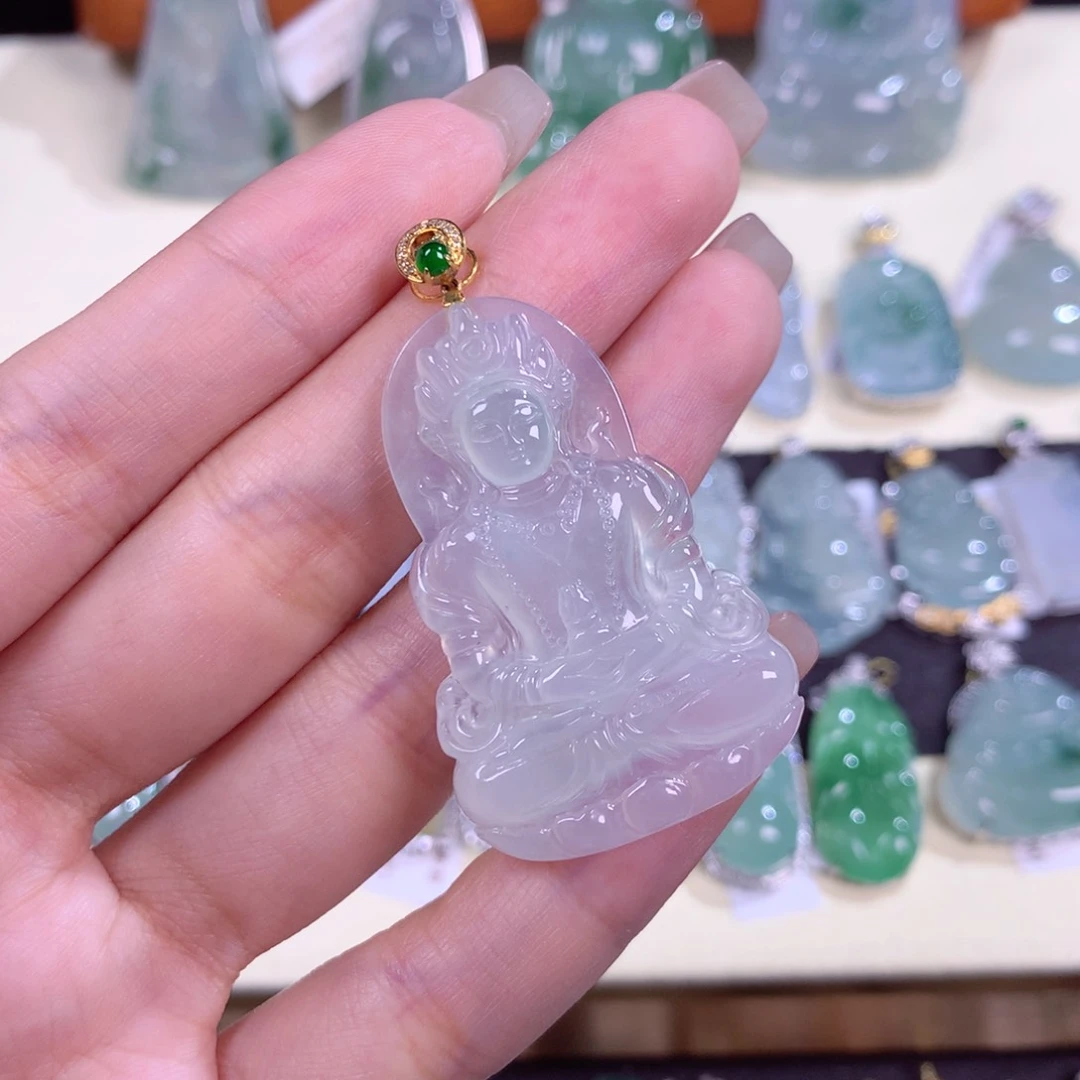 翡翠颈饰18K金镶嵌祝**运度母