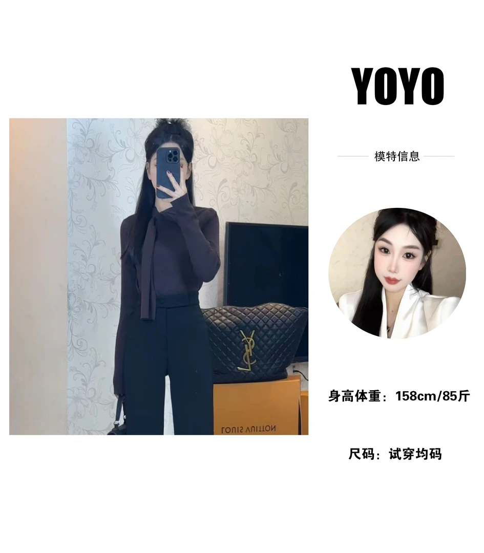 嘉儿定制针织气质高级感修身不规则领漂带上衣秋款