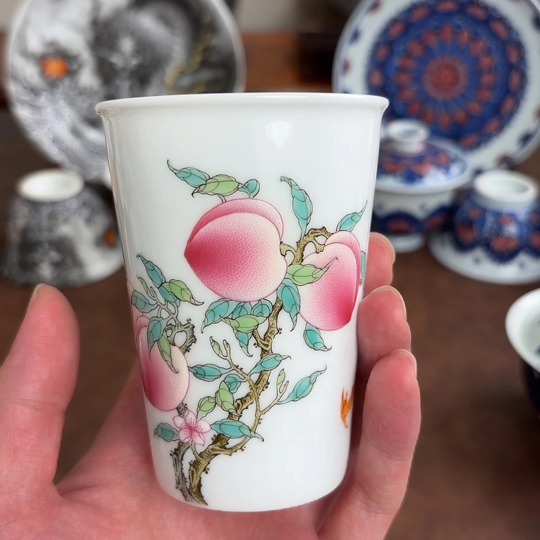 粉彩五桃可乐杯350c