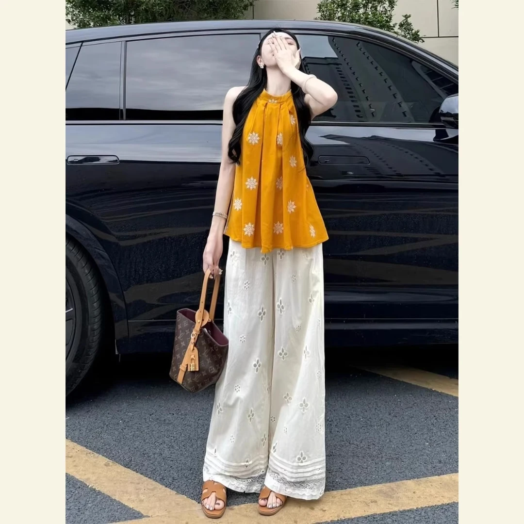 小个子穿搭一整套2025新款韩系减龄气质巨好看的橘色上衣套装女夏