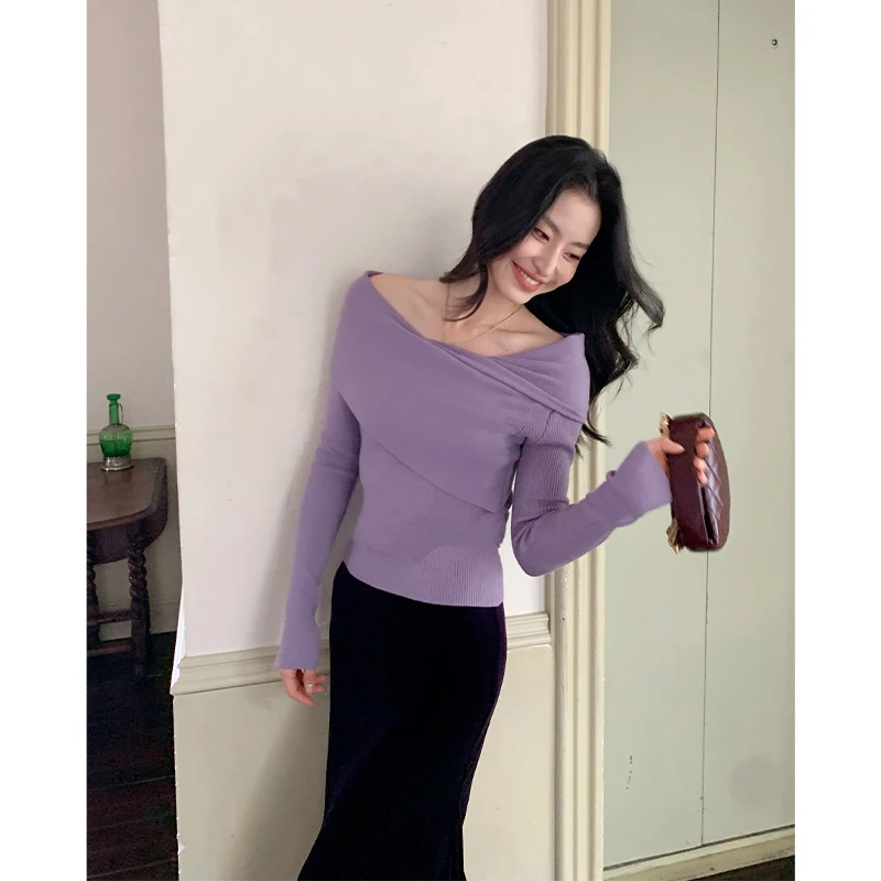 【ALONE SAVOR】莫奈印象，长袖百搭不规则纯色设计感针织衫9031