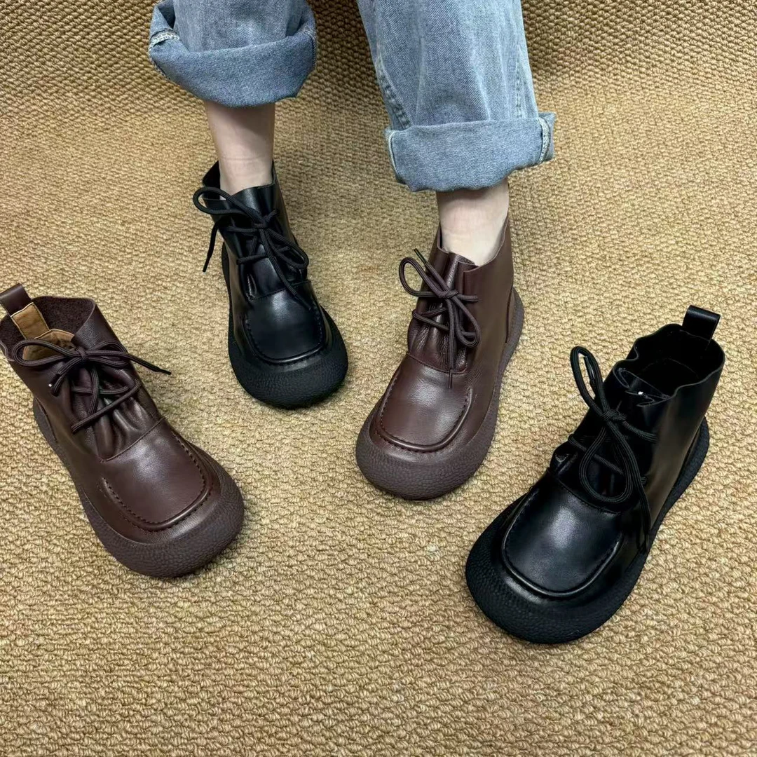 8380-2复古休闲套筒女靴秋季新款平跟软面软底日常休闲舒适短靴