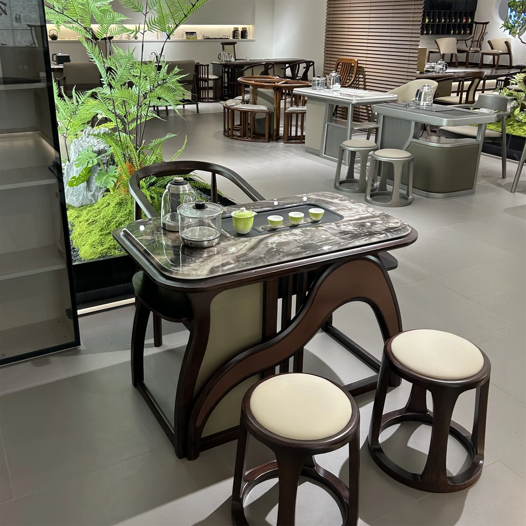 阳台茶桌椅组合实木新中式大理石茶台简约家用小茶桌雨牧茶桌