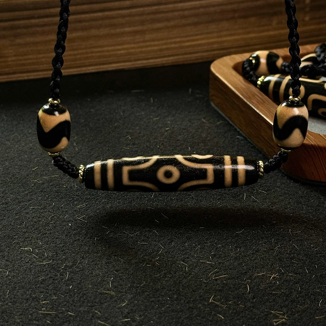 藏式老牙黄十字六眼天珠台工玛瑙锁骨链项链58mm左右