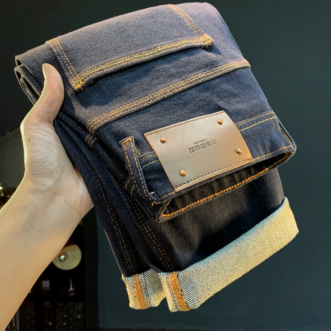 原色水洗牛仔裤男秋季新款宽松哈伦裤黑色小直筒休闲男士长裤子