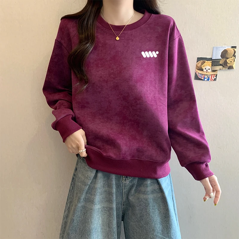 2025年新款秋冬季扎染圆领卫衣女无帽爆款宽松套头慵懒风上衣外套