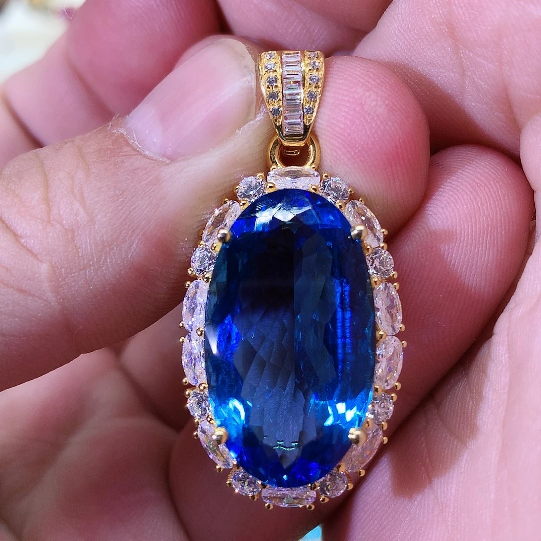 托帕石颈饰银S925镀金镶嵌